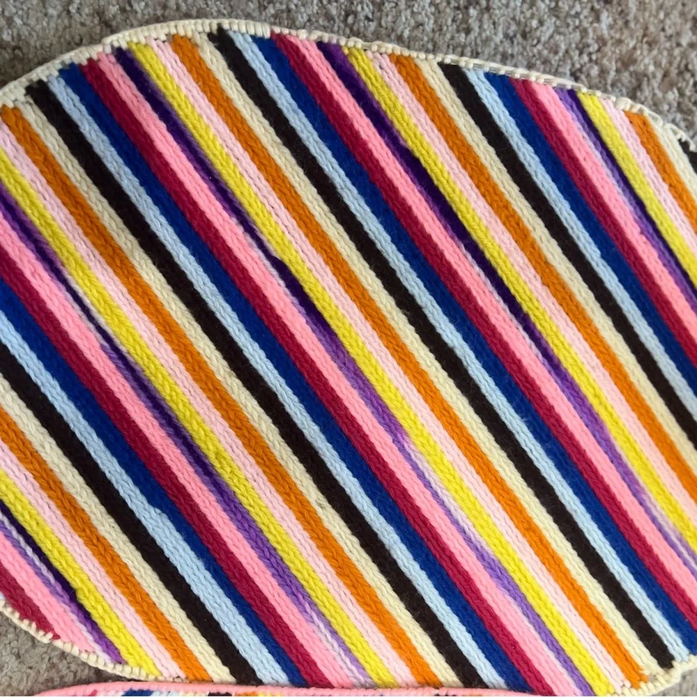Vintage Set Of 5 Oval Stripes  Rainbow  Cotton Crochet Placemats  Set 1980s‎
